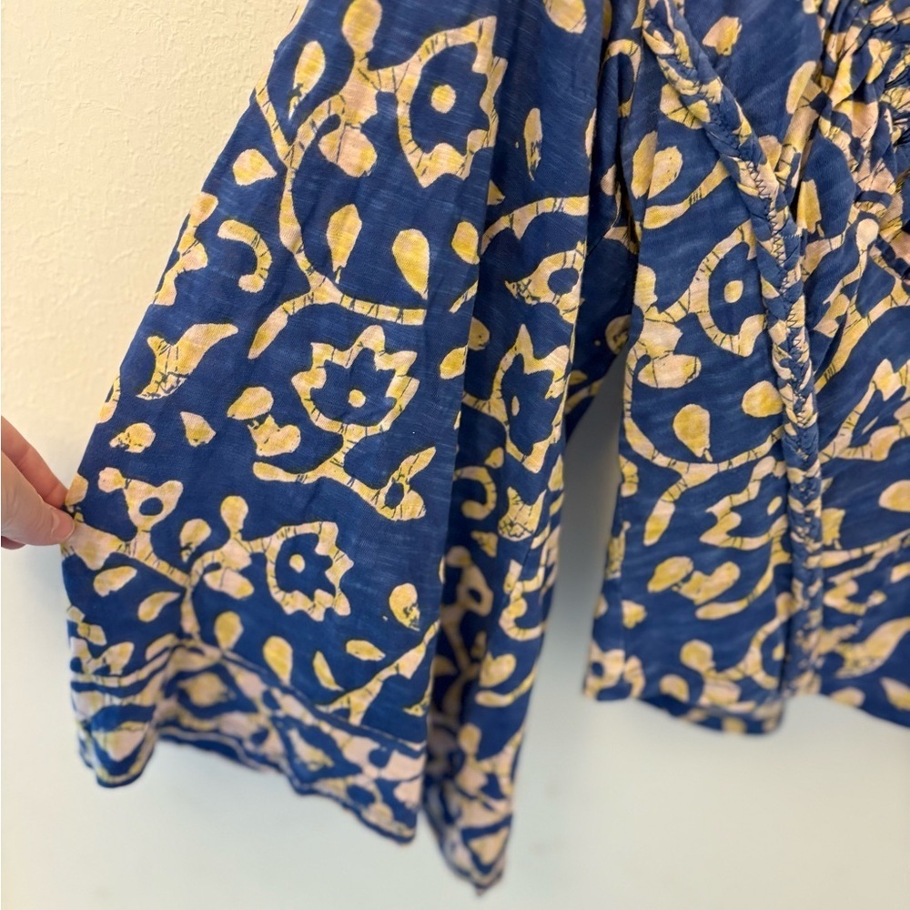 Free People On The Block Blue Combo Bell Sleeve Blouse | Size S - Picture 4 of 8